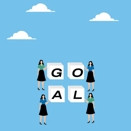 Woman holding stack word goal with cubes  Illustration