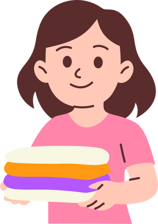 Woman Holding Stacked Clothes  Illustration