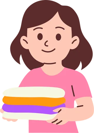 Woman Holding Stacked Clothes  Illustration