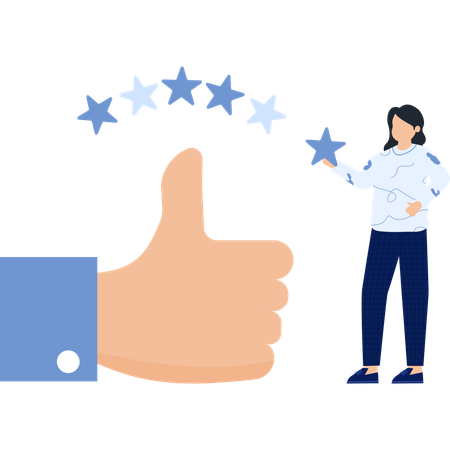 Woman Holding Star Positive Feedback  Illustration