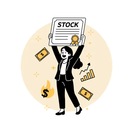 Woman Holding  Stock Certificate  Illustration