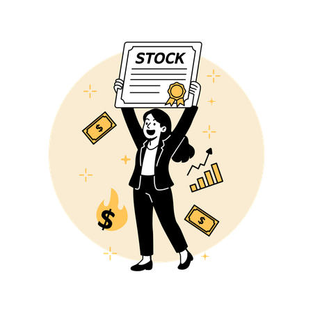Woman Holding  Stock Certificate  Illustration
