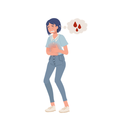 Woman Holding Stomach In Pain From Menstrual Cramps  Illustration