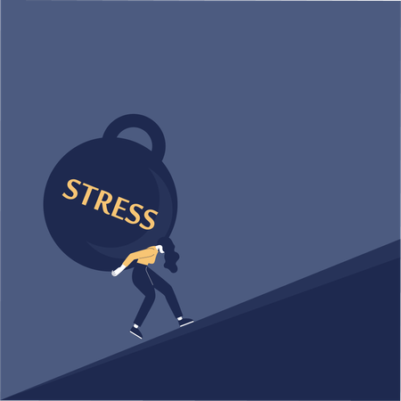 Woman holding stress ball on back  Illustration