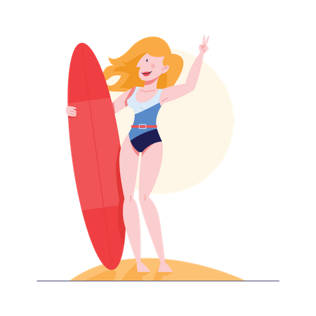 Woman holding surfboard  Illustration