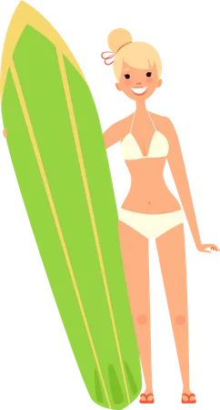 Woman holding surfboard  イラスト