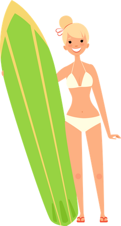 Woman holding surfboard  Illustration