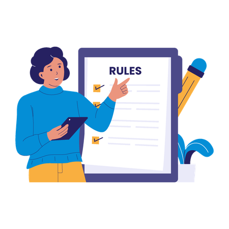 Woman Holding Tablet and Pointing at Checklist  Illustration