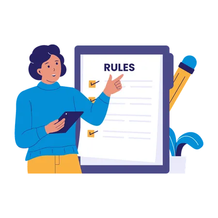 Woman Holding Tablet and Pointing at Checklist  Illustration