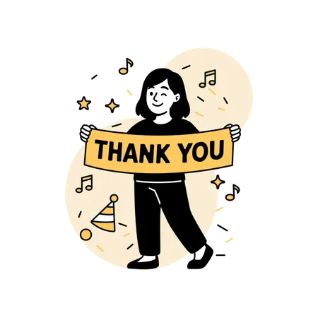 Woman Holding  Thank You Banner  Illustration