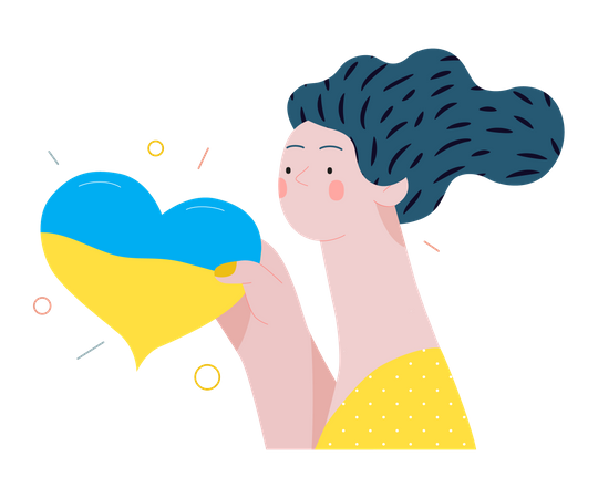 Woman holding the Ukrainian flag colored heart  Illustration