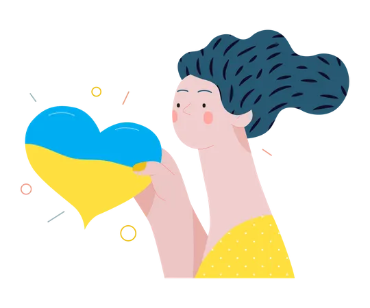 Woman holding the Ukrainian flag colored heart  Illustration