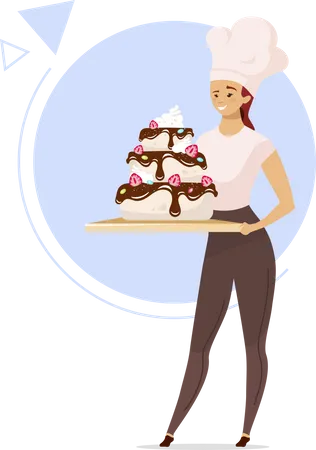 Woman holding tiered cake  Illustration