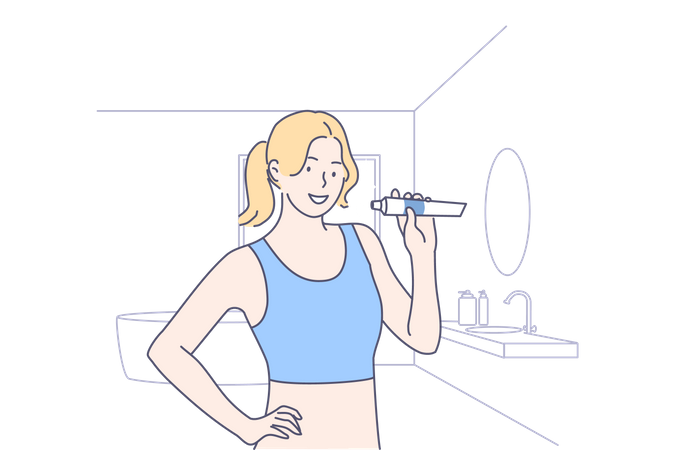 Woman holding toothpaste  イラスト