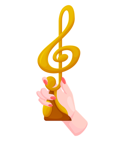 Woman holding treble clef in her hand  イラスト