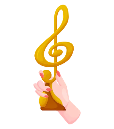 Woman holding treble clef in her hand  イラスト