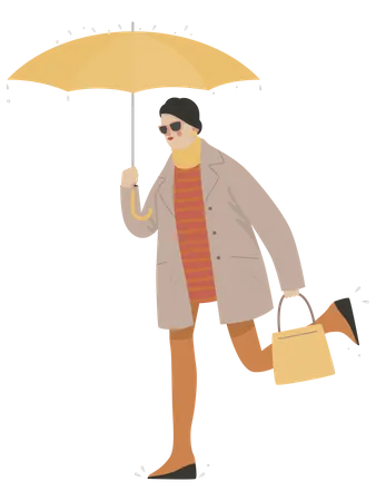 Woman holding umbrella Illustration