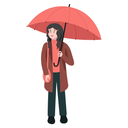 Woman Holding Umbrella  Illustration