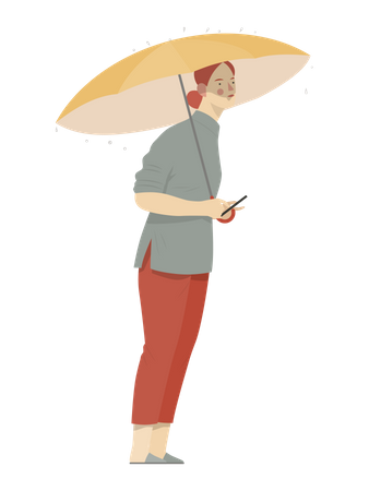 Woman holding umbrella in rain Illustration