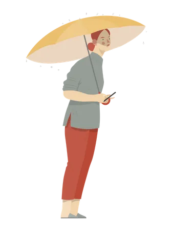 Woman holding umbrella in rain Illustration