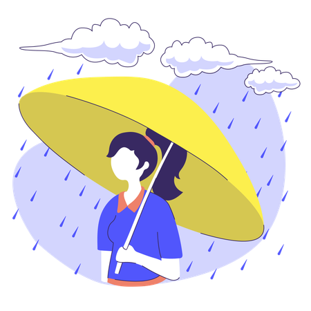 Woman holding umbrella in rain season  Illustration