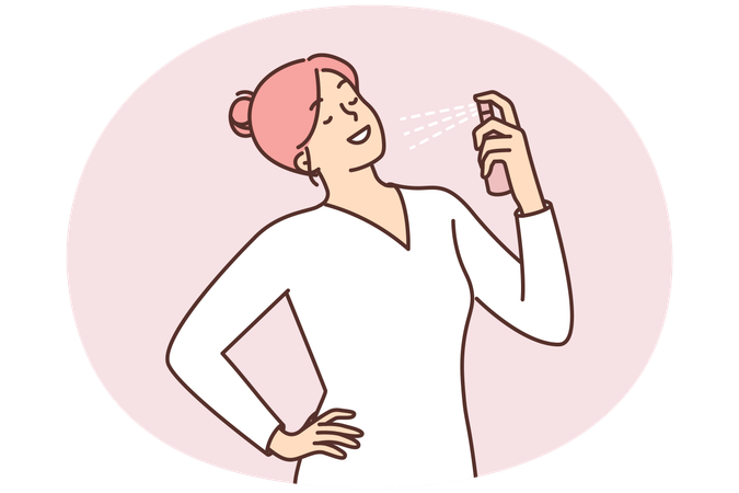Woman holding vial with fragrant perfume preening before going to party or date with boyfriend  Illustration