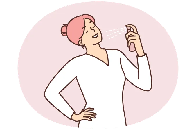 Woman holding vial with fragrant perfume preening before going to party or date with boyfriend  Illustration
