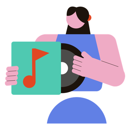 Woman holding Vinyl Record  Illustration