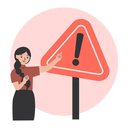 Woman holding Warning Sign board  Illustration