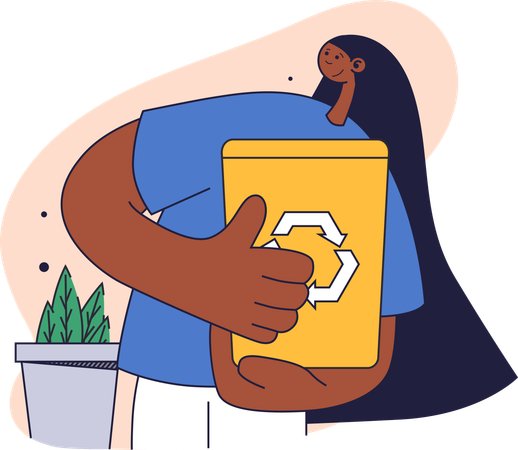 Woman holding waste bin  Illustration