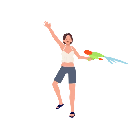 Woman holding water gun  Illustration