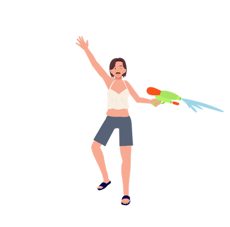Woman holding water gun  일러스트레이션