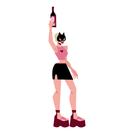 Woman holding wine bottle  Illustration