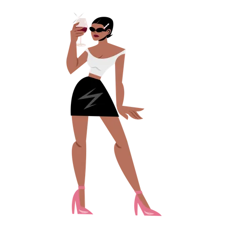 Woman Holding Wine Glass Vector Illustration In Flat Color Design Illustration