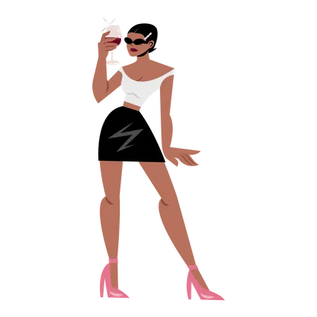 Woman holding wine glass  Illustration