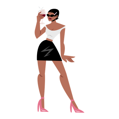 Woman holding wine glass  Illustration