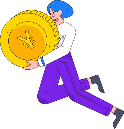 Woman holding yuan coin  Illustration