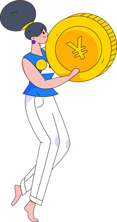 Woman holding yuan coin  Illustration
