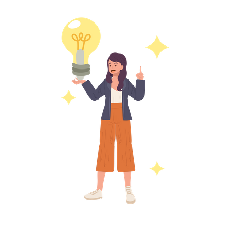 Woman holds a large light bulb in her hand  Illustration