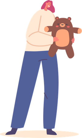 Woman Holds A Teddy Bear Toy  Illustration