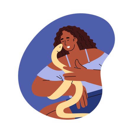 Woman holds an white snake in hands  Illustration