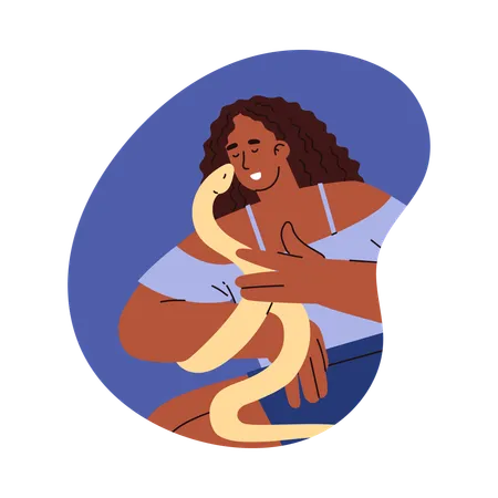 Woman holds an white snake in hands  Illustration