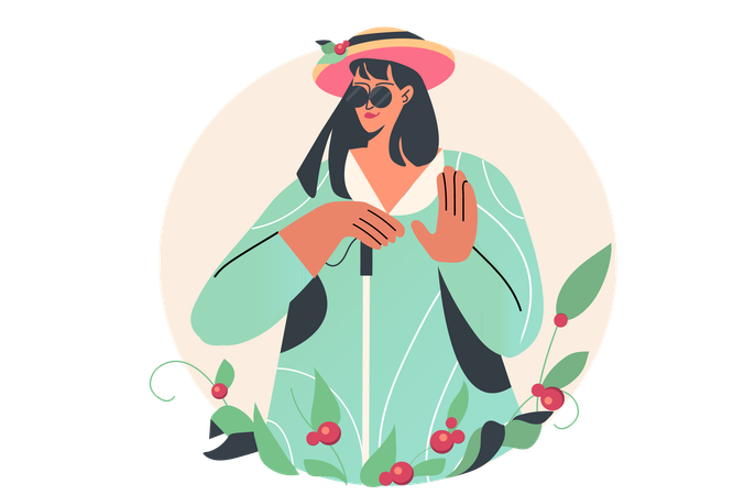 Woman holds blind stick  Illustration
