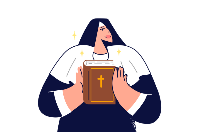 Woman holds holy bible in hands  Illustration