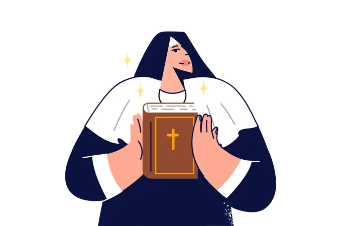 Woman holds holy bible in hands  Illustration