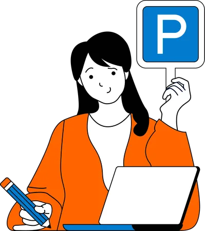 Woman holds parking signboard  イラスト