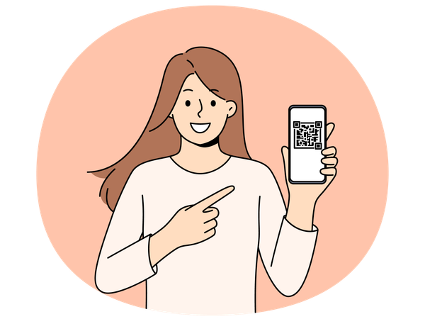 Woman holds QR code for confirming online money transfer  Illustration