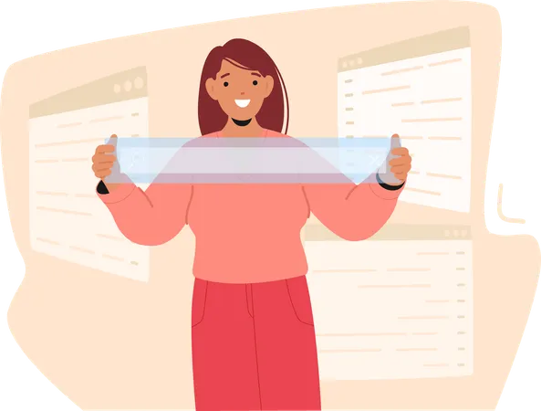 Woman Holds Transparent Bar With Search Options While Working  Illustration