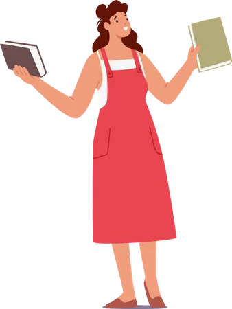 Woman Holds Two Books  Illustration