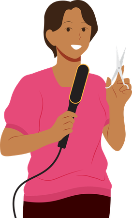 Woman horlding Hair straightener  Illustration